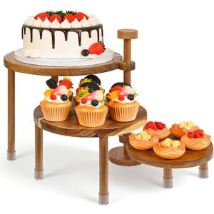LOVYANXUE Acacia Wooden Cupcake Stand, 3 Tier Round Cake Stand 360 Rotatable Cupcake Tower with Tiered Serving Tray, Wood Dessert Table Display Set, Tiered Tray Stand for Party, Wedding (12/10/8 IN)