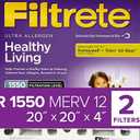 Filtrete 20x20x4 AC Furnace Air Filter, MPR 1550 MERV 12, Healthy Living Ultra Allergen Deep Pleat, Fits Lennox & Honeywell Devices Exact Dimensions 19.88 x 19.88 x 4.31