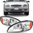 For 2000 2001 2002 2003 2004 2005 2006 2007 Ford Taurus Headlights Headlamp Assembly Replacement OE Style, Chrome Housing
