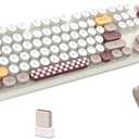 2.4G Full-Size Wireless Keyboard and Mouse Combo, Multi-Color Typewriter Style Round Keycap, Cute Candy Colors, Compatible with Notebook, PC (Milk Tea)