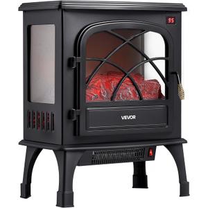 VEVOR 25.5inch Freestanding Fireplaces, 1500W 5120BTU Portable Electric Fireplace Stove Heater, with Overheating Protection,Adjustable Flames,Timer, Remote,for Living Room,Bedroom,Black