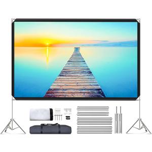 Projector Screen and Stand - Velcolt Portable Video Projection Screen 100 inch, 16:9 4K HD Rear Front Foldable Outdoor Movie Screen with Carry Bag for Indoor Outdoor Home Theater Backyard Camping