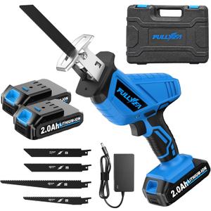 FULLYEA Reciprocating Saw Cordless, 0-3500SPM Variable Speed Reciprocating Saws with 2 Batteries, 4 Saw Blades, Tool-Free Blade Change, Electric Reciprocating Saws for Woods/Metal/Plastic Cutting,Blue