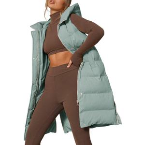 Inorin Womens Down Vest with Stand Collar Thick Hooded Sleeveless Long Coats Jacket (Green, M)