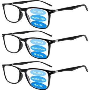 3 Pack Progressive Multifocus Reading Glasses for Men Women Blue Light Blocking Spring Hinges Computer Readers (3 Black,1.00)