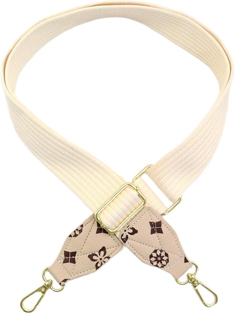Adjustable Purse Strap with Beige Leather End - 1.5" Wide Handbags, Camera, Guitar, Phone & Crossbody Bag Replacement Shoulder Straps(Gold Hardware)