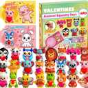 24Pcs Valentines Day Gifts for Kids, Animal Heart Squishy Toys With Cards for Galentines School Gift Exchange, Classroom Prizes, Bag Stuffers, Party Favors