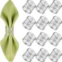 12 Pieces Napkin Rings Holders Handmade Round Mesh Heavy Duty Metal Napkin Rings Holder for Dinner Decoration Dining Table Parties Wedding Christmas(Silver)