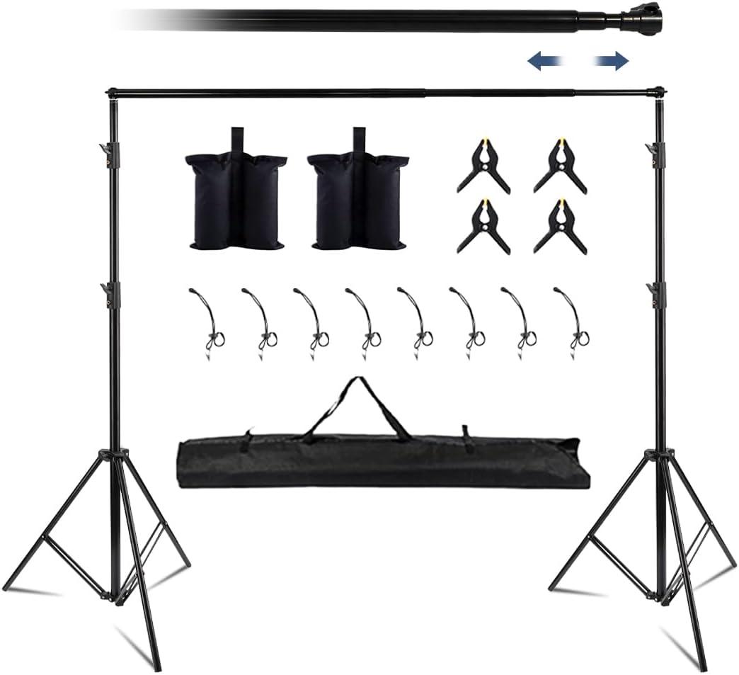 Kate Backdrop Stand Kit for Photography, 10x8.5ft(WxH) Adjustable Heavy Duty Photo Background Stand with 8 Clamps and 2 Sandbags, Back Drop Support System Stand for Backdrop Parties
