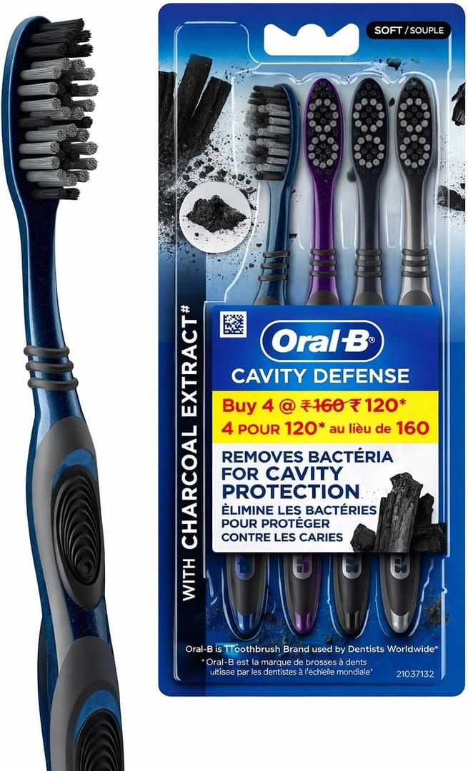 Oral B Cavity Defense 123 Black Toothbrush  Medium (Pack of 4)