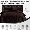 Tribeca Living Lugano Oversized Velvet Quilt Set - All Season, Extra Large, 3 Piece King Size Comforter Set with 2 Pillow Shams in Chocolate Honeycomb Pattern 260GSM