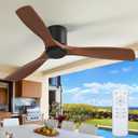 addlon 52 inch Ceiling Fans No Lights, Low Profile Ceiling Fan with Remote Control, Flush Mount, Reversible, 3 Wood Blades, 6 Speeds, Noiseless, Black Walnut Ceiling Fan for Indoor/Outdoor Use