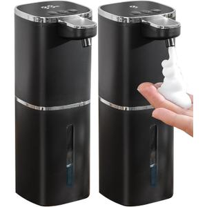 2 Pack Automatic Foaming Soap Dispenser, 13.5oz/400mL, USB Rechargeable,9- Adjustable Foam Levels, IPX5 Waterproof, Touchless & Wall/Tabletop Use for Kitchen Bathroom, Black