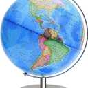World Globe for Children and Adults, 12 inch Educational Spinning Earth Map with Stand, Self-Assembled Interactive World Globes for Kids Learning, Classroom, Students Desk, Room and Office Decor