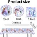 Cute Cartoon Birthday Decoration Supplies, Including 9 and 7 Paper Plates, Tablecloth and Napkins for 20 Guests. Birthday Tableware Sets for Boys and Girls