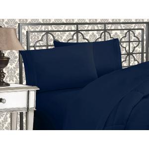 Elegant Comfort Luxurious 1500 Premium Hotel Quality Microfiber Three Line Embroidered Softest 4-Piece Bed Sheet Set, Wrinkle and Fade Resistant, Queen, Navy Blue
