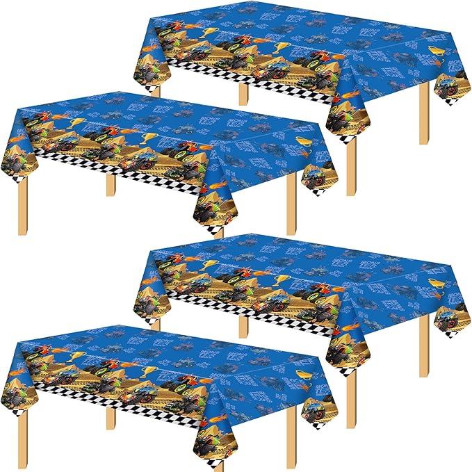 Juexica 4 Pcs Tablecloth Truck Birthday Party Supplies Truck Table Cover Plastic Disposable Theme Table Cloth Cars Theme Decorations for Kids