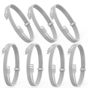 4-ft Multi USB Cables & TypeC-C Cables (7-Pack) for Charging Stations, Compatible/w iPhones, iPads/iPad mini/iPad Pros/S25-S8/Android Moblies/Tablets/Pixel & Nexus etc. (White)