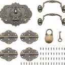 CHENJIN 1 Set Vintage Locking Handle Hinge Kit with Screws Zinc Alloy Antique Hinge Latch Wine Box Latch Panel Box Latch for Wooden Box Tool Box DIY Jewelry Box Decoration