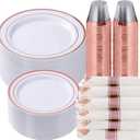 Goodluck 350 Piece Rose Gold Plastic Dinnerware Set for 50 Guests, Fancy Disposable Plates for Party, Include: 50 Dinner Plates, 50 Dessert Plates, 50 Pre Rolled Napkins with Silverware, 50 Cups