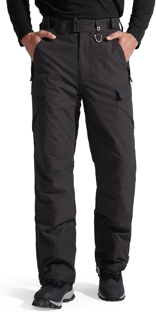FREE SOLDIER Men's Waterproof Snow Insulated Pants Winter Skiing Snowboarding Pants with Zipper Pockets (XX-Large(46-48)/32L, Black)