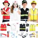 Dress Up Costumes for Play, 27Pcs Kids Role Play Dress Up Toys Set with Fireman, Police, Doctor, Construction Engineer Costume, Toddler Clothes for Halloween Party Gift for 3-7 Years Old