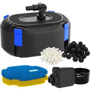AquaMiracle 400GPH Pond Filter Pump with 4-Stage Filtration | Pond Pump Filter Box | Fish Pond Filter for Outdoor Ponds 200-350 Gal | for Garden, Waterfall, Fountain, Water Feature