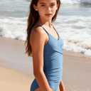 Girls One Piece Swimsuit with Cover Up Spaghetti Strap Cutout Ruched Bathing Suit Criss Cross Straps Swimwear (Blue, 13-4Y)