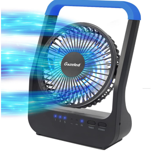 Battery Operated Fan, Camping Fan Battery Powered, Super Long Lasting, Portable D-Cell Battery Powered Desk Fan with Timer, 3 Speeds, Quiet, 180° Rotation, for Office,Bedroom,Outdoor, 5'', Blue