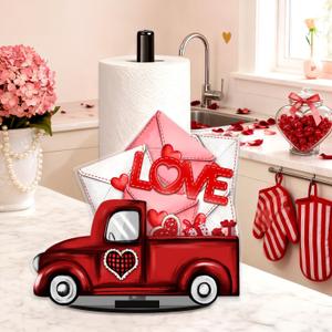 Valentine's Day Paper Towel Holder, Red Truck Paper Holder, Love Letter Heart Paper Towel Holder, Winter Spring Holiday Decoration for Kitchen Countertop Bathroom Home Farmhouse