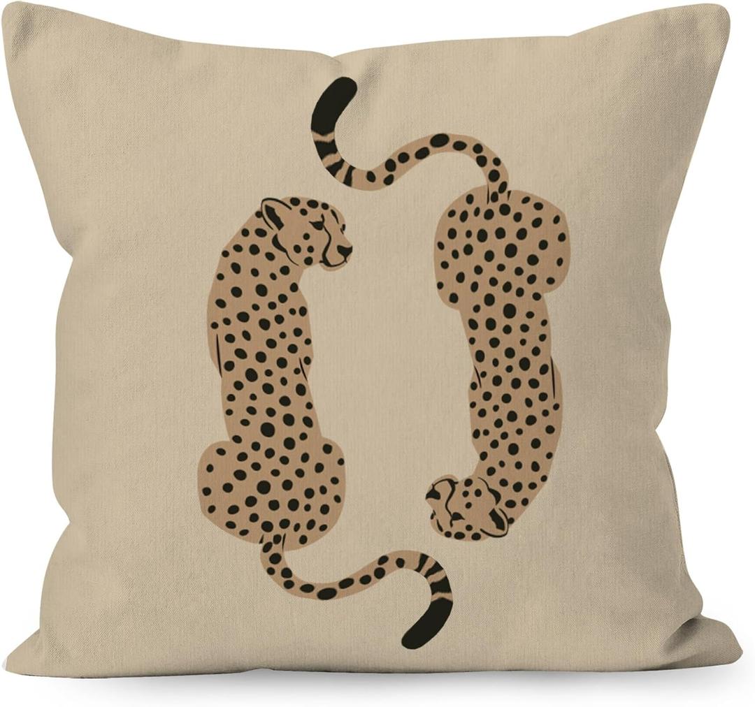 Trendy Retro Leopard Decorative Throw Pillow Cover, Leopard Cheetah Room Decor, Rustic Neutral Cheetah Wild Animals Pillow Covers for Home Room Bed Sofa Decor, 18x18 Inch