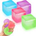 4 Pack Stress Cube Sensory Fidget Toys for Anxiety Stress Relief, Slow Rising Fidget Cube Squeeze Toys, Squishy Cube Filled with Thick Substance, Ice Cube Stress Balls for Adults Kids