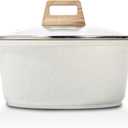 ESLITE LIFE Nonstick Stock Pot with Lid, 7 Quart Granite Casserole Large Soup Pot Pasta Cooking Pot, Induction Compatible, PTFE & PFOA Free, White