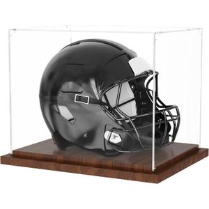 VGMiu Football Helmet Display Case with Wood Base, Clear Acrylic Helmet Display Box Dustproof Displays Case for Helmets, Sports Collectibles, Memorabilia Displays