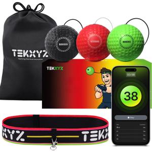TEKXYZ Reflex Ball with Counter App | Online Community for Boxing Ball, Perfect for Reaction, Agility, Punching Speed, Fight Skill and Hand Eye Coordination | Stocking Stuffer Gift for All Ages