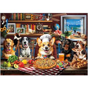 BenBen Puzzles for Adults 500 Pieces, Dogs' Dinner Party, Dog Jigsaw Puzzle with Letters on Back, Funny Animal Puzzle, Challenging Puzzles for Family Game Night, Home Dcor