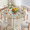 Autumn Melody Floral Round Tablecloth  Fitted Circle Table Cover with Elastic Edge, Waterproof & Washable Polyester Table Cloth for 55" to 66" Indoor/Outdoor Tables (Autumn Songbird Canvas)