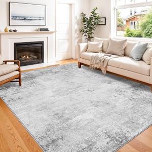 6x9 Washable Living Room Rug: Non Slip Stain Resistant Low Pile Area Rugs for Dining Room Bedroom - Neutral Abstract Soft Thin Indoor Throw Carpet for Pet Owners Newlyweds (6x9 Grey)