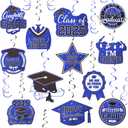Graduation Decorations Class of 2025, 30 PCS Blue and Black Graduation Party Decorations 2025, Congrats Grad Hanging Swirl Decoration with Foil Wall Ceiling Streamers for Graduations Party Decoration
