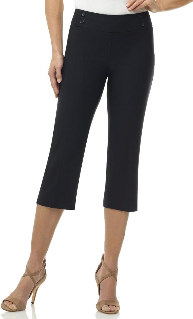 Rekucci Women's Ease into Comfort Capri with Button Detail (14, Black)