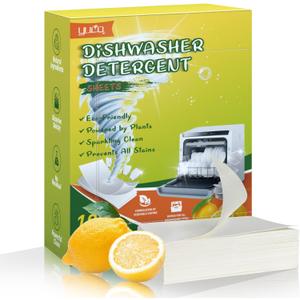 Dishwasher Detergent Sheets 100 Loads,Eco Friendly Dishwasher Detergent Plastic-Free Washer Sheets Alternative (Lemon)