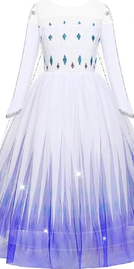 Costume for Girls Princess Elsa Dress Toddler Kids Birthday Party Outfit White, Size 4T-4/110