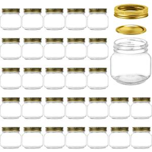 Encheng 8 oz Glass Jars With Lids,Regular Mouth Mason Jars For Storage,Spice Canning Jar For Caviar, Herb, Jelly, Jams, Honey,Dishware Safe,Set Of 30