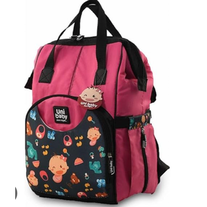 Uni Baby Diaper Bag, Mommy and Baby Stuff Backpack with Fun Prints, Pink and Black, One Size