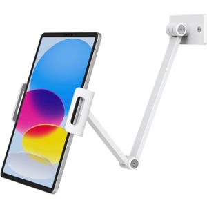 BEWISER Adjustable Tablet Wall Mount Holder, Swivel 360 Rotating, Compatible with 4.7-12.9 inch Devices, High-Grade Aluminium Alloy, White