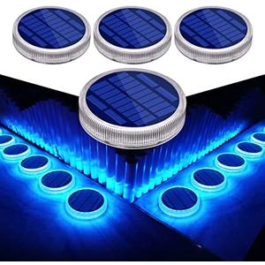 Blue Solar Deck Dock Lights Solar Powered, Step Warning Lights for Outside Driveway Sidewalk Garden Pathway Yard (4 Pack)