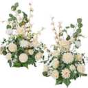 Serwalin Aisle Runner Flowers Arrangement Wedding Chair Decorations 2pcs Free Standing Artificial Fake Flowers Champagne Ceremony Reception Church Pew Rose Floral Party Outdoor Decor