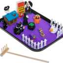 Halloween Zen Garden Kit with Inspirational Sign Haunted House Mini Zen Garden Decorative Trays Home Office Desk Decor Stress Relief Gift Includes All Accessories