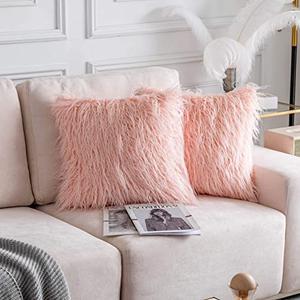 Home Brilliant Mothers Day Pillow Covers Set of 2 Decorative New Luxury Series Merino Style Fur Throw Pillow Case Cushion Cover 20x20 Inches, 50x50cm, Pink