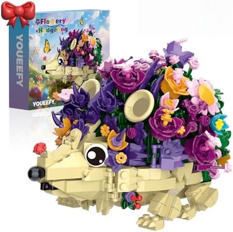 youeefy Flower Covered Hedgehog Building Set, 1000+ Pcs Garden Themed Construction MOC Toy, Ideal Halloween, Christmas & Easter Gift for Kids 14+ Building Enthusiasts